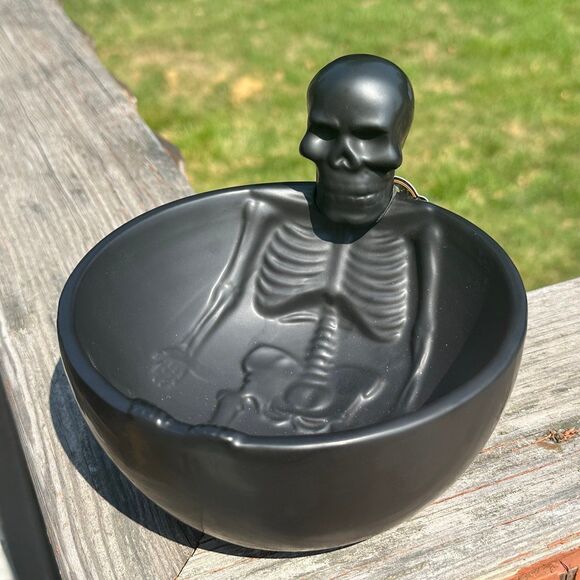NEW Home Essentials Black 3D Skeleton Double Walled Ceramic Bowl - Picture 1 of 5